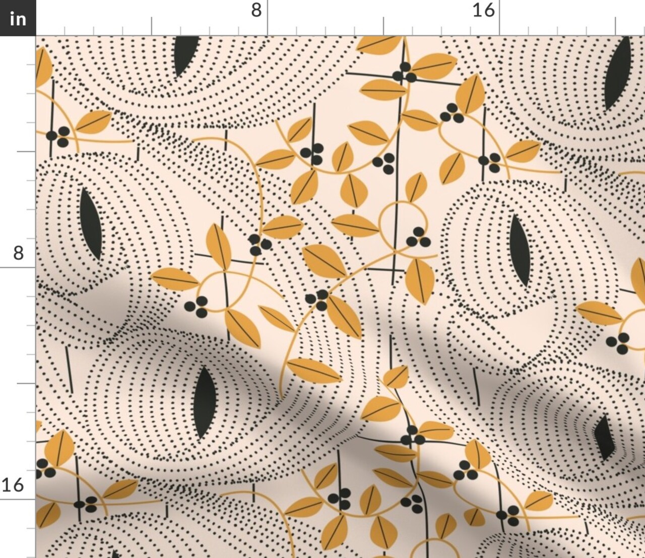 Art Nouveau Goldenrod Yellow Organic Botanical Graphic Lines Custom Printed Fabric by Spoonflower Various Fabrics by the Yard or Fat Quarter